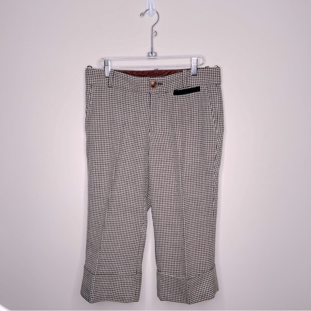 Pink Tartan Vintage Houndstooth Cropped Wool TrousersBrown & Cream Size 6